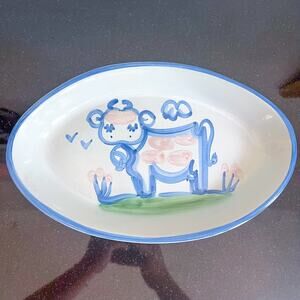 MA Hadley 11in Cow Platter Stoneware Art Pottery Oval Tray Dish